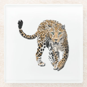 Dessous-de-verre En Verre aquarelle léopard jungle chat animal peint vert