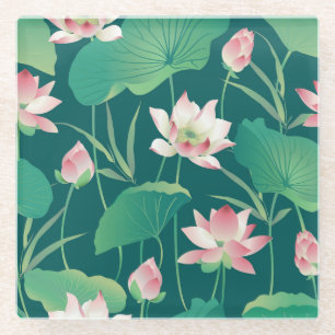 Dessous-de-verre En Verre Aquarelle lotus : fleurs vintages sans soudure.