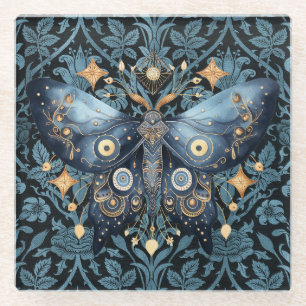 Dessous-de-verre En Verre Aquarelle mystique Bleu et doré Night Moth