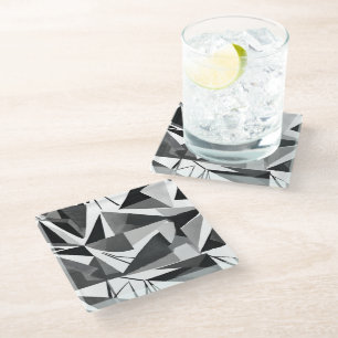 Dessous-de-verre En Verre Aquarelle noir et blanc géométrique moderne abstra