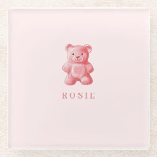 Dessous-de-verre En Verre Aquarelle personnalisée Cute rose Gummy Ours