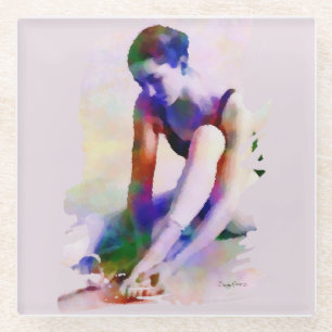 Dessous-de-verre En Verre Aquarelle rose Ballerina Art contemporain