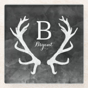 Dessous-de-verre En Verre Aquarelle rustique de noir de monogramme