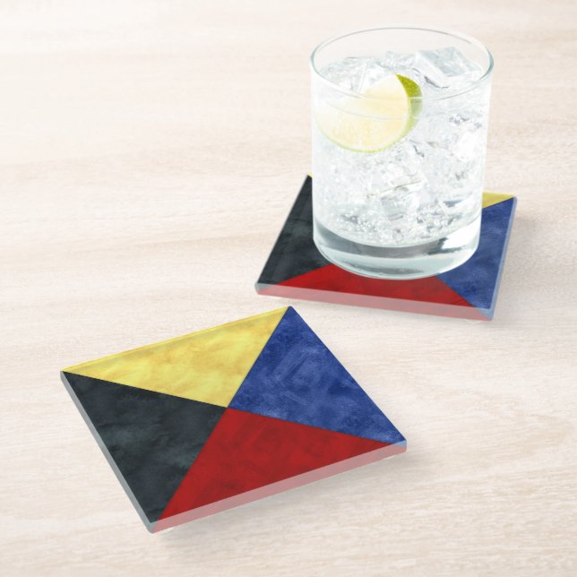 Dessous-de-verre En Verre Aquarelle Signal nautique Pavillon maritime (Incliné)