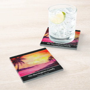 Dessous-de-verre En Verre Aquarelle Tropical Beach Sunset Farida Greenfield