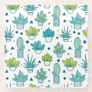 Dessous-de-verre En Verre Aquarelle verte et bleue Motif succulent