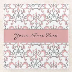 Dessous-de-verre En Verre Arabesque pâle de rose en pastel et de gris sur le