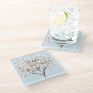 Dessous-de-verre En Verre Arbre à fleurs rose