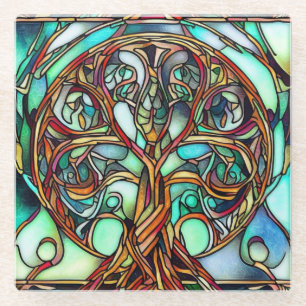 DESSOUS-DE-VERRE EN VERRE ARBRE CELTIQUE EN VERRE STAINÉ DE LA VIE