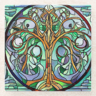 DESSOUS-DE-VERRE EN VERRE ARBRE CELTIQUE EN VERRE STAINÉ DE LA VIE