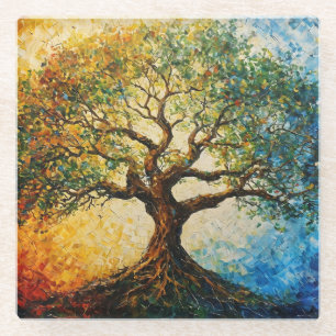 Dessous-de-verre En Verre Arbre de connaissances - Peinture à l'huile