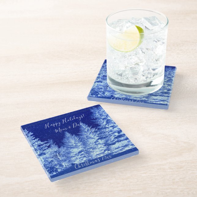 Dessous-de-verre En Verre Arbre de Noël bleu néon (Incliné)