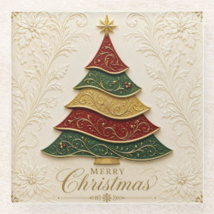 Dessous-de-verre En Verre Arbre de Noël orné d'émail doré