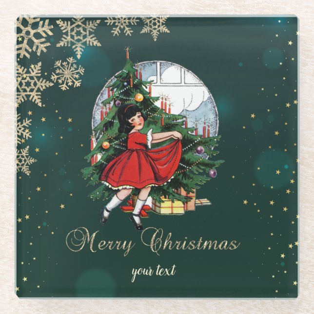 Dessous-de-verre En Verre Arbre de Noël Vintage, Petite Flamme de neige (Devant)