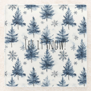 Dessous-de-verre En Verre Arbres de Noël Flocons de neige Bleus Blancs