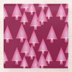 Dessous-de-verre En Verre Arbres de Noël métalliques modernes - rose & vin