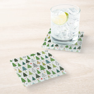 Dessous-de-verre En Verre Arbres rétro