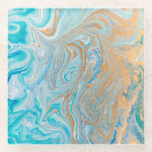 Dessous-de-verre En Verre Argent de marbre d'or de turquoise, beau, élégan