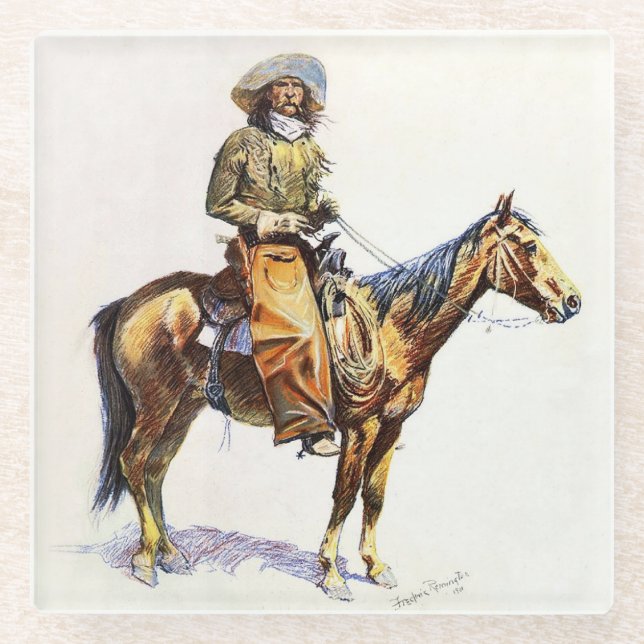 Dessous-de-verre En Verre Arizona Cowboy Western Art par Frederic Remington (Devant)