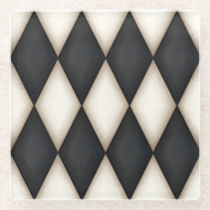 Dessous-de-verre En Verre Arlequin blanc noir et antique À damiers Motif