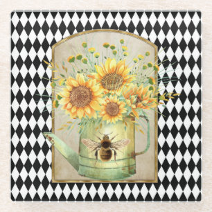Dessous-de-verre En Verre Arlequin vintage Jardin Tournesols