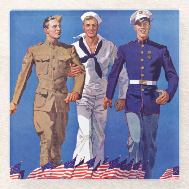 Dessous-de-verre En Verre Armée, marine et marines (Devant)