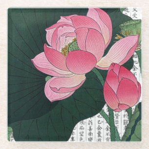 Dessous-de-verre En Verre Arrière - plan asiatique Pink Water Lily sur Kanji
