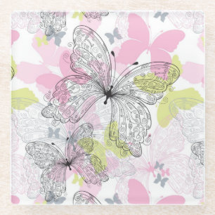 Dessous-de-verre En Verre Arrière - plan avec le papillon