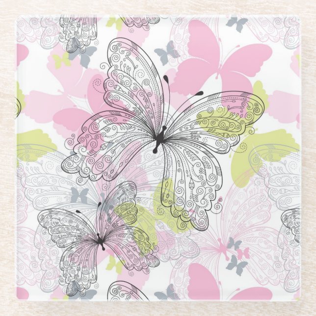 Dessous-de-verre En Verre Arrière - plan avec le papillon (Devant)