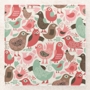 Dessous-de-verre En Verre arrière - plan avec les oiseaux mignons