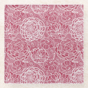 Dessous-de-verre En Verre Arrière - plan bleu de motif de fleurs de dentell