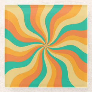 Dessous-de-verre En Verre Arrière - plan coloré Retro les années 70 Sunburst