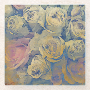 Dessous-de-verre En Verre arrière - plan coloré vintage floral d'art