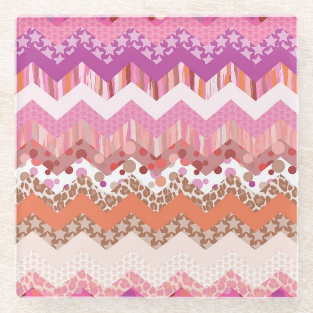 Dessous-de-verre En Verre arrière - plan de zigzag rose (Devant)