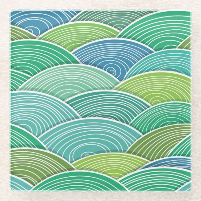 Dessous-de-verre En Verre Arrière - plan des vagues vertes abstraites (Devant)
