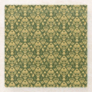 Dessous-de-verre En Verre Arrière - plan floral en bois de motif de damass