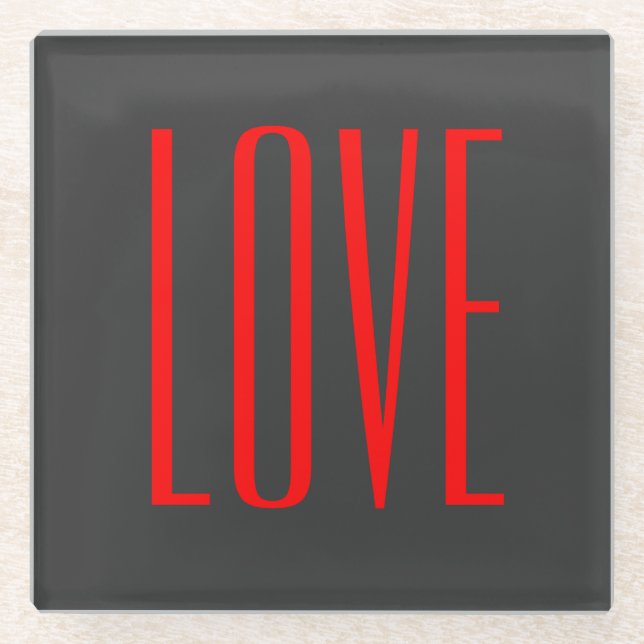 Dessous-de-verre En Verre Arrière - plan gris tendance Red Love Mariage (Devant)
