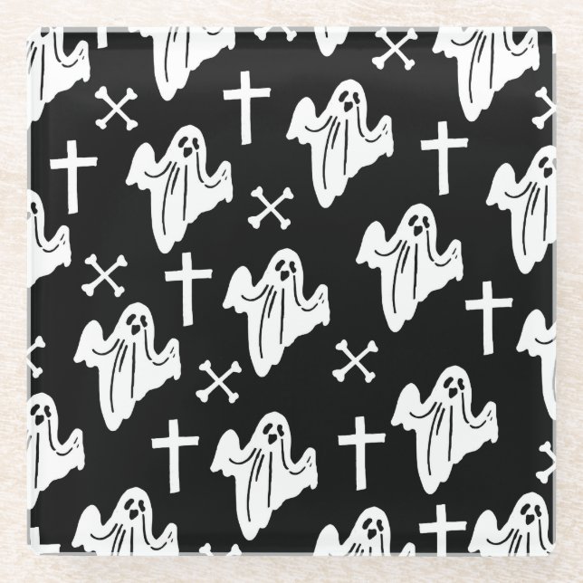 Dessous-de-verre En Verre Arrière - plan Motif Halloween tiré main (Devant)