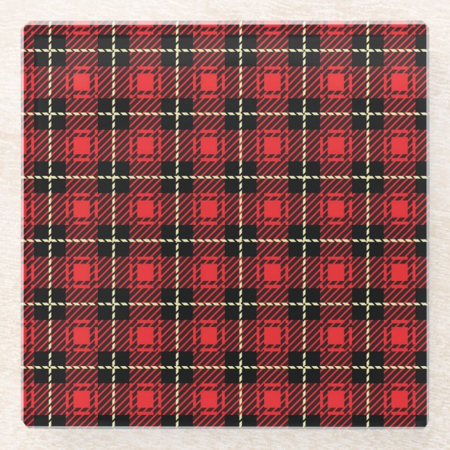 Dessous-de-verre En Verre Arrière - plan rouge de plaid (Devant)
