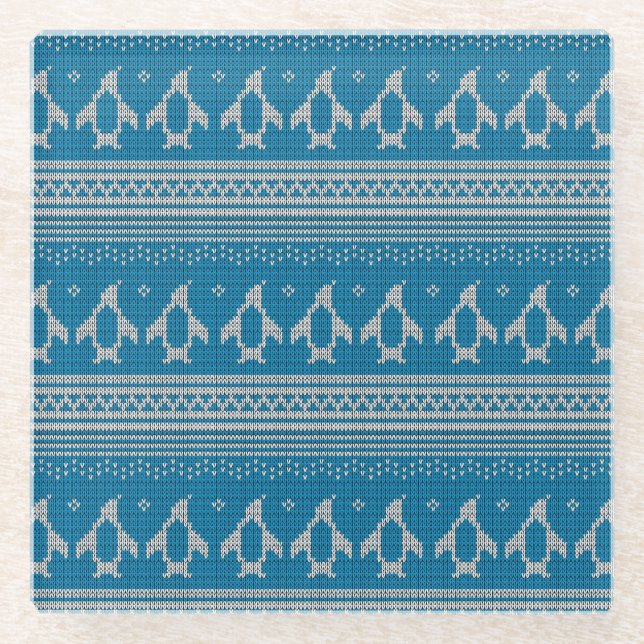 Dessous-de-verre En Verre Arrière - plan tricoté par bleu (Devant)