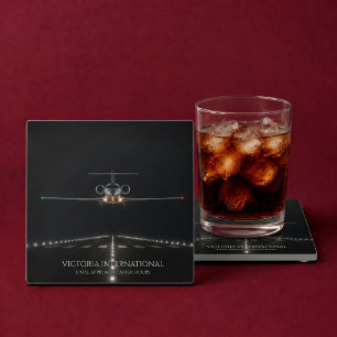 Dessous-de-verre En Verre Arrivée d'un jet de luxe exécutif après les heures
