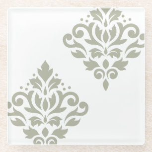 Dessous-de-verre En Verre Art de Damas en Rouleau I Vert sur Blanc