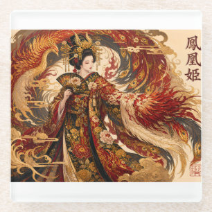Dessous-de-verre En Verre Art de Geisha Phoenix Japonais   Conception de Myt