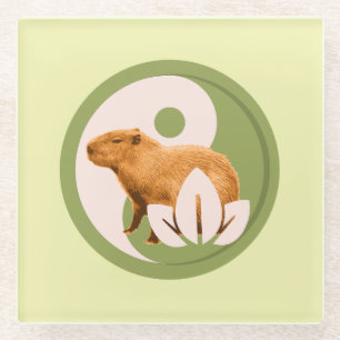 Dessous-de-verre En Verre Art de la nature paisible du capybara Zen Yin Yang