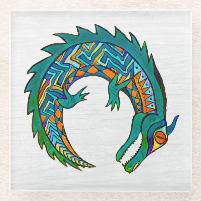 Dessous-de-verre En Verre Art de l'alligator tribal (Devant)