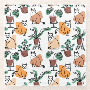 Dessous-de-verre En Verre Art de trait dessin chats et fleurs