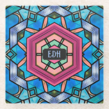 Art déco géométrique bleu et rose avec ses initial