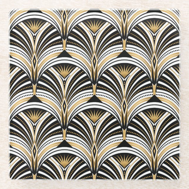 Dessous-de-verre En Verre Art Déco Gold Black Elegance : Années folles (Devant)