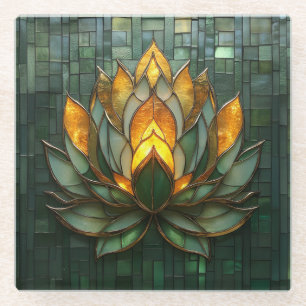 Dessous-de-verre En Verre Art Déco Gold Lotus Green Tilework Imprimer