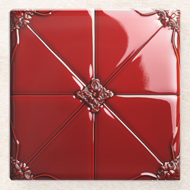 Dessous-de-verre En Verre Art déco rouge (Devant)